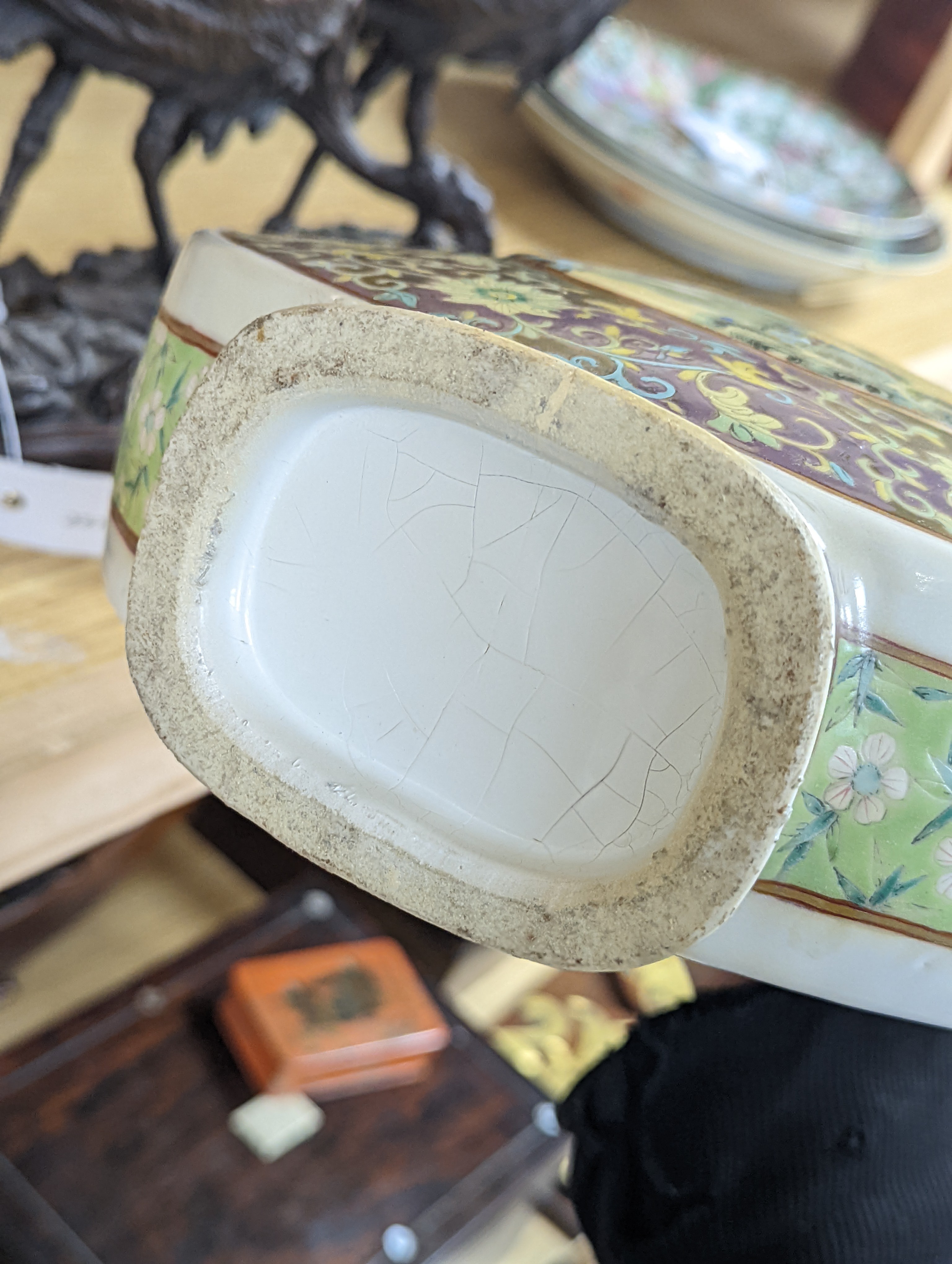 A Chinese famille rose moon flask, 19th century, restored 27cm